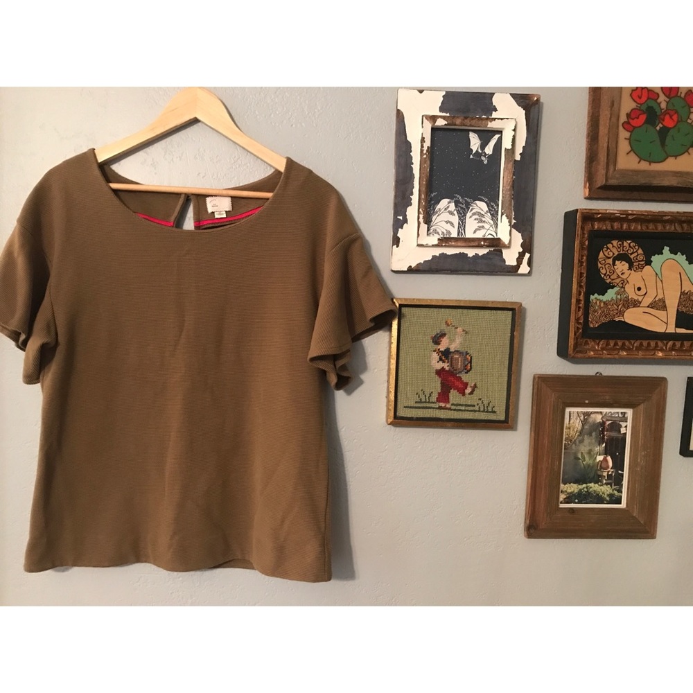 Anthropologie Olive Ruffle Shirt M